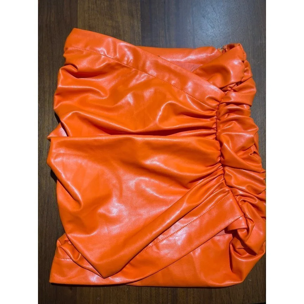Michael Costello Torin Faux Leather Mini Skirt in Orange XSmall New Womens